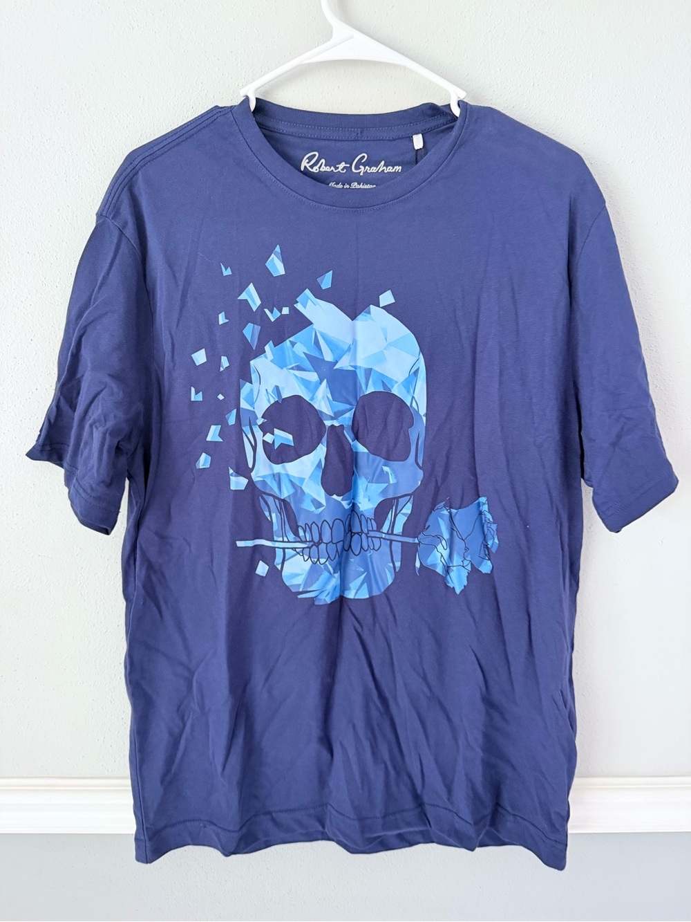 Robert Graham T-Shirt Mens Medium Blue Darien Skull 💀 Print Short Sleeve NWT